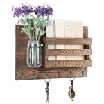 Mygift Wall Mounted Dark Brown Wood Mail Rack With 6 Hooks And Mason Jar Vase. Fixed Price $30.99.