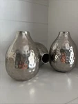 #hosley Set Of 3 Metal Hammered Bud Vases Silver Finish 4.7 High New. Fixed Price $34.00.