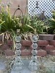 Vintage Pair Of Art Deco 4 Lead Round Crystal Table Lamp. Fixed Price $450.00.