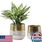 Mygift Round Two-toned Indoor Planter Pot, Hammered Brass & Milled Embossed Silv. Fixed Price $64.52.