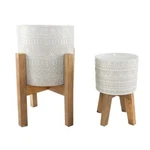Flora Bunda Plant Pot Ceramic Wood Stand No Drainage Hole Handcrafted (set Of 2). Fixed Price $131.62.