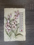 Hen-feathers Resin Wall Plaque (vintage) Tulip Motif Thermometer 9.5 Inches. Fixed Price $25.00.