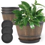 Indoor Outdoor Whiskey Barrel Plant Pots 10 Inch 4 Pack Drainage. Fixed Price $51.99.