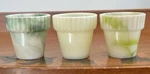 3 Akro Agate Small 2.25" Flower Set Custard White Green Swirl Design. Fixed Price $36.00.