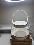 2 Tiered Metal Corrugated Display Tray/stand White W/black Rim Farmhouse Decor. Fixed Price $40.00.