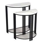 Benjara Wini Plant Stand Set Of 2- Half Round Top With Curved Edges- Black Metal. Fixed Price $447.99.