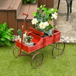Patiojoy Garden Planter Wooden Wagon W/ Wheel Yard Red. Fixed Price $39.99.