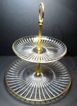 Two Tier Cre Art Cup Cake Stand Glass Plates 24K Gold Over Brass Made In Italy. Fixed Price $131.25.