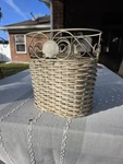 Wicker Basket Metal Scroll Rim Coastal Farmhouse Shell Accent Grannycore Vtg. Fixed Price $34.99.