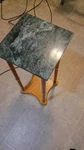 Square Wood Plant Holder Stand Table, Green Brown Marbled Pattern. Fixed Price $49.99.