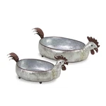 Cheungs Set Of 2 Galvanized Metal Hen Decorative Planters Gray. Fixed Price $51.49.