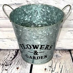 Decorative Galvanized Metal Flowers & Garden 2 Sided Bucket/tin/pail/planter. Fixed Price $12.00.