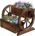 Wooden Wagon Planter Box With Wheels Garden Flower Cart Indoor Outdoor Decor. Fixed Price $155.54.