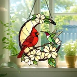Red Cardinal Suncatcher Hummingbird Stained Glass Acrylic Window Hangings,. Fixed Price $17.63.