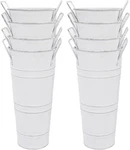 8 Pack, Galvanized Metal Flower Bucket Flora Vases Farmhouse Plant Pot Decor 10". Fixed Price $29.74.