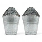 Set Of 2 Galvanized Wall Planters 10 Inch Metal Hanging Buckets For Garden. Fixed Price $23.02.