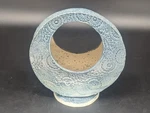 Embossed Round Blue Pottery Planter 8.5" Tall Indoor Cor. Fixed Price $25.00.