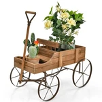 Yard Wooden Garden Flower Planter Wagon Bed Outdoor W/flexible Wheel Brown. Fixed Price $39.99.