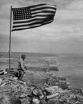 Soldier Stands Next American Flag, Marking Allied Victory Iwo Jima Photo. Fixed Price $6.07.