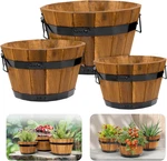 Set Of 3 Wooden Flower Boxes Outdoor, Durable Acacia Barrel Planters For. Fixed Price $97.12.