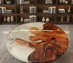 12" Modern White Epoxy Resin Round Table Unique Wood Grain Art Coffee Deco. Fixed Price $210.00.