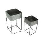 Zeckos Set Of 2 Galvanized Zinc Finish Square Metal Planters On Stands. Fixed Price $49.98.