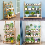 Folding Shelf Plant Stand Bamboo Flower Display Rack Hanging Basket Rail. Fixed Price $34.91.