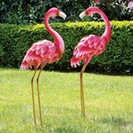 Flamboyant Pair Of Positively Pink Flamingo Metal Garden Sculptures. Fixed Price $149.99.