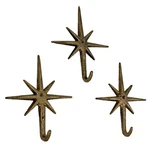 Zeckos Set Of 3 Gold Finish Cast Iron Atomic Starburst Wall Hooks. Fixed Price $50.99.