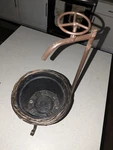 Vintage Unbranded 8" Round Wicker Planter On 21 Tall Metal Faucet Tripod Stand. Fixed Price $15.00.