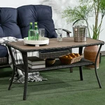 Outsunny Rattan Outdoor Coffee Table W/ 2-LAYER Storage Shelf, Mixed Brown. Fixed Price $83.99.