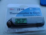 Bell 28001-8 In/out Thermometer/clock,slimline,silver. Fixed Price $13.00.