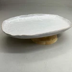 Bloomingville Stoneware Pedestal W/ Acacia Base 14" Length White AH3538. Fixed Price $17.92.