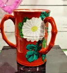 Vintage 1970S Painted Three Handled Ceramic Mug Japan 6" Tall 4" Diameter. Fixed Price $20.00.