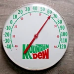 Mountain Dew Jumbo Dial Thermometer 18" Round By Ohio Co. Clean!. Fixed Price $475.00.