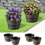 4 Pack Whiskey Barrel Garden Planters 13 Rustic Oak Resin For Indoor.... Fixed Price $83.59.