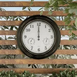 18" Thermometer Humidity Wall Clock Large Metal Antiqued Indoor Outdoor. Fixed Price $54.99.