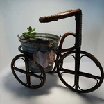 Bamboo Pot Planter Holder Tricycle Bike Garden Yard Decor Dark Brown 16" X 13". Fixed Price $20.00.