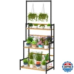 Ufine Bamboo Hanging Plant Stand 3 Tier Ladder Shelf With Rod Height Adj. Fixed Price $81.77.