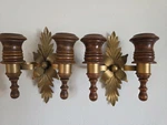 Pair Of Mcm Vintage Wall Sconce Gold Metal & Wood Double Candle Holders 1970'S. Fixed Price $24.00.