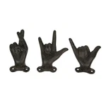 Zeckos Set Of 3 Brown Cast Iron Hand Gesture Wall Hooks. Fixed Price $49.99.