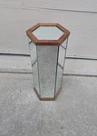 Vintage 25" Mid Century Modern Mirrored Hexagon Pedestal Plant Stand Table Wood. Fixed Price $225.00.
