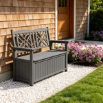 Outdoor Wooden Storage Bench With Armrests Backrest, Deck Box For Patio Garden. Fixed Price $152.89.