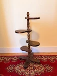 Vintage Wooden Four 4 Shelf Plant Stand Mcm Dark Spiral Tier 16" X 36". Fixed Price $88.00.