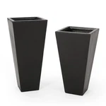 Ella Outdoor Modern Medium And Small Cast Stone Planter Set By Christopher.... Fixed Price $219.64.