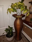 Vintage Wood/bamboo Display Pedestal Plant Stand 26" Beautiful Detail. Fixed Price $89.00.