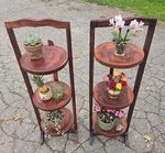Lot Of 2! Vintage Brown Carved Wood Tier Folding Plant Stand Floral Rustic 32". Fixed Price $199.99.