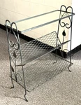 Vintage 3 Tier Wrought Iron Shelf Plant Stand Display Glass Top Hairpin Mcm. Fixed Price $120.00.