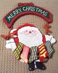 Vintage 1997 Studio 33 Merry Christmas Hanging Door Sign W/santa And Stockings. Fixed Price $21.35.