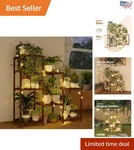 Stylish 3-TIER Plant Holder With Fairy Lights Perfect For Home Gardening Gifts. Fixed Price $53.99.
